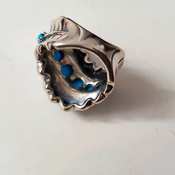 Sterling Silver 925 Turquoise Wave Graduated Ring - Picture 7 of 9